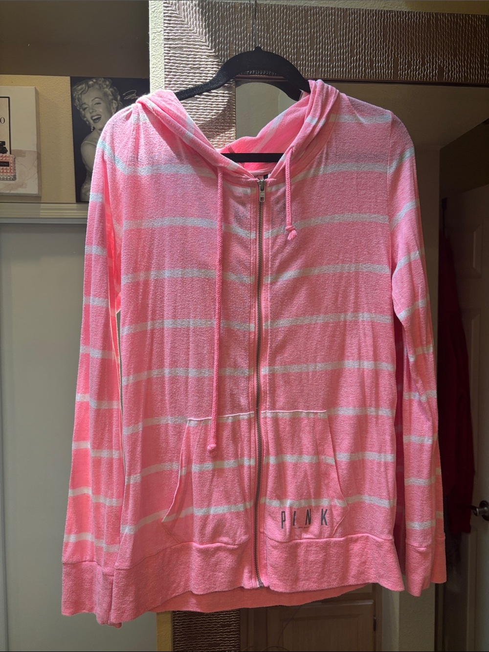 PINK Striped Zip-Up Hoodie